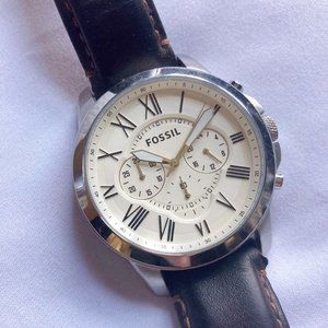 Fossil Grant Chronograph Watch With Leather Strap
